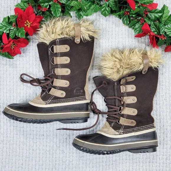 Sorel Joan of Arctic Brown Suede Leather Waterproof Winter Snow Boots