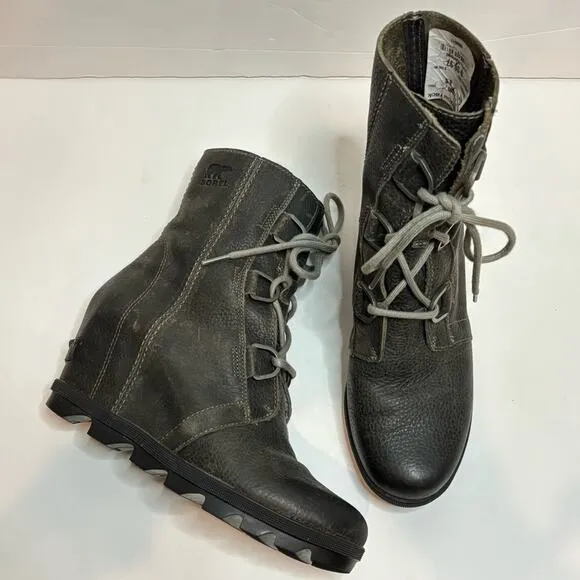 Sorel Joan of Arctic Wedge II Lace Up Boots Quarry Gray 8.5