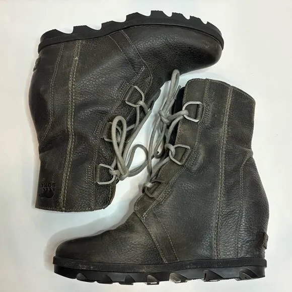 Sorel Joan of Arctic Wedge II Lace Up Boots Quarry Gray 8.5
