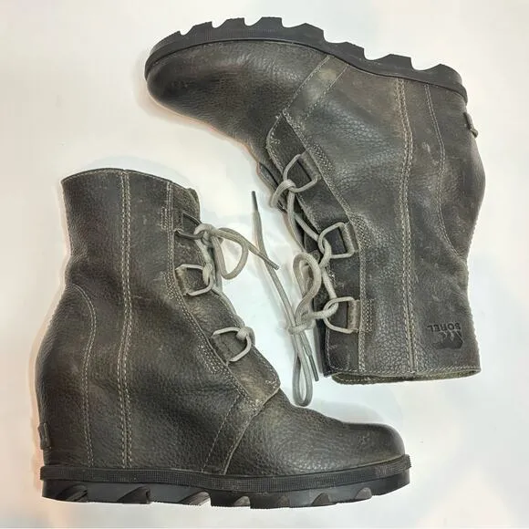 Sorel Joan of Arctic Wedge II Lace Up Boots Quarry Gray 8.5