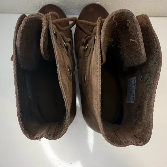 SOREL Joan Of Arctic Wedge Tobacco Leather Mid Lace Up Boots, Size 8