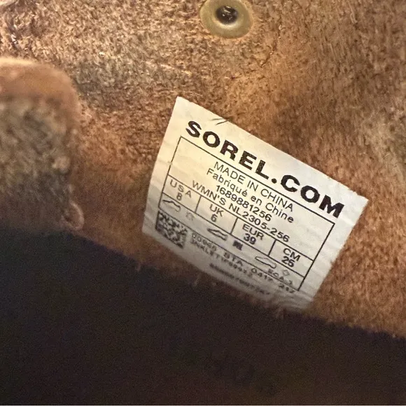 SOREL Joan Of Arctic Wedge Tobacco Leather Mid Lace Up Boots, Size 8