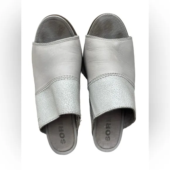 SOREL Joanie II Slide Crakle Sandals gray/ silver Size 9.5