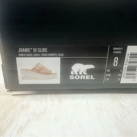 Sorel Joanie III Beige Slide Sandals Women’s Size 8 New in Box