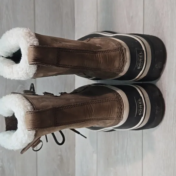 Sorel Mens 40179 Leather Insulated Line Duck Rubber Winter Boots Shoes Sz 9