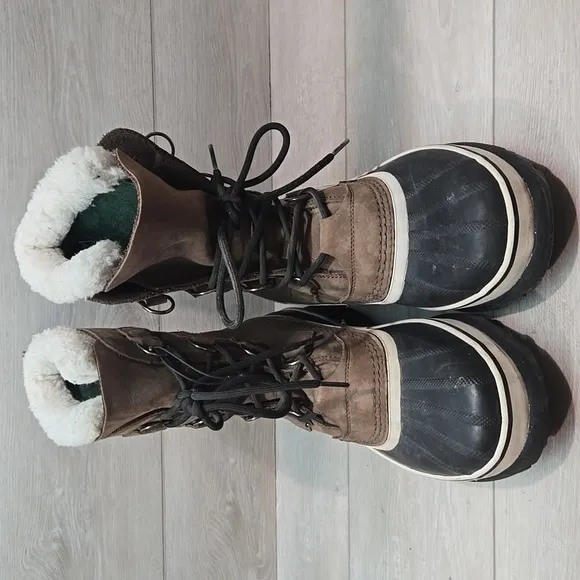 Sorel Mens 40179 Leather Insulated Line Duck Rubber Winter Boots Shoes Sz 9