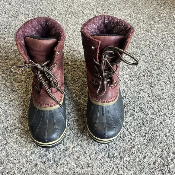 Sorel Slimpack II Lace up Duck Rain Boots Cranberry Women's Size 7.5 NL2348-628