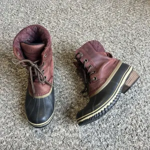 Sorel Slimpack II Lace up Duck Rain Boots Cranberry Women's Size 7.5 NL2348-628