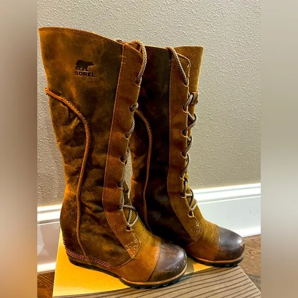Sorel wedge Women's 7 Brown Lace-Up Boots Cate the Great knee high