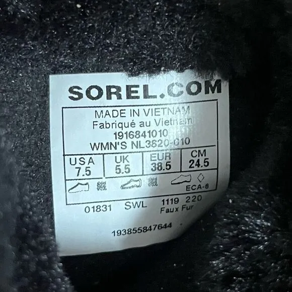 SOREL Whitney II Black Short Boots Lace Up Size 7.5
