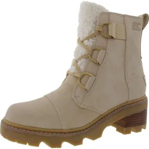 Sorel Womens Beige Lace-Up Faux Leather Combat &amp; Lace-Up Boots New