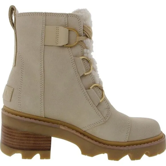 Sorel Womens Beige Lace-Up Faux Leather Combat &amp; Lace-Up Boots New