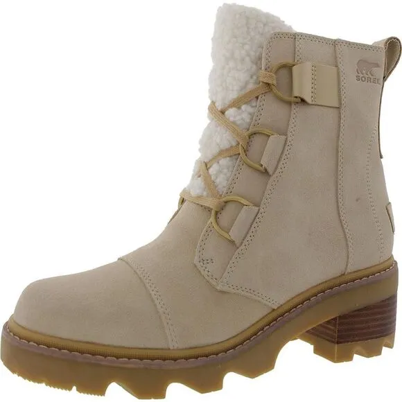 Sorel Womens Beige Lace-Up Faux Leather Combat &amp; Lace-Up Boots New