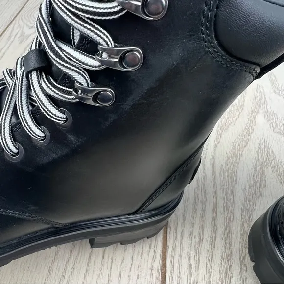 Sorel Women's Lennox Leather Lace-Up STKD WP Boots US6.5 Black / Sea Salt $190