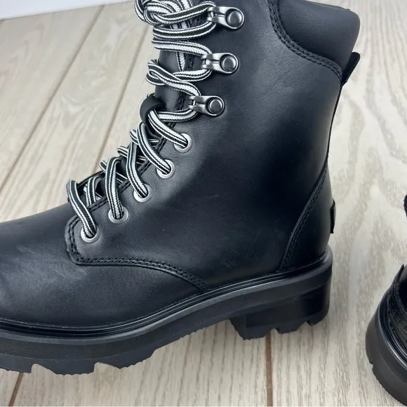 Sorel Women's Lennox Leather Lace-Up STKD WP Boots US6.5 Black / Sea Salt $190