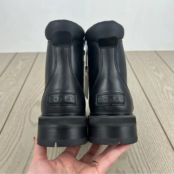 Sorel Women's Lennox Leather Lace-Up STKD WP Boots US6.5 Black / Sea Salt $190