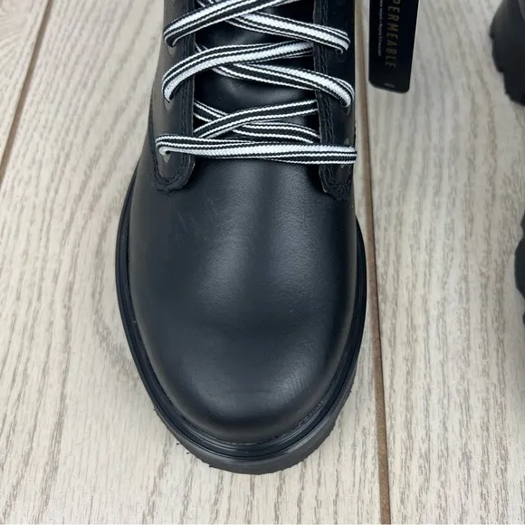 Sorel Women's Lennox Leather Lace-Up STKD WP Boots US6.5 Black / Sea Salt $190