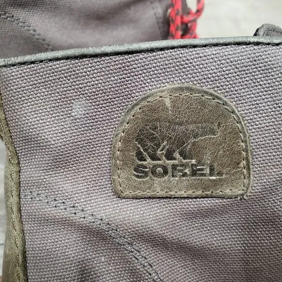 SOREL Women's PDX Boots Khaki Leather Canvas hidden Wedge Heel Lace Up Sz 9 READ
