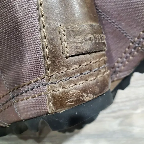SOREL Women's PDX Boots Khaki Leather Canvas hidden Wedge Heel Lace Up Sz 9 READ