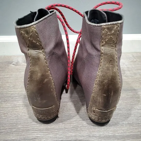 SOREL Women's PDX Boots Khaki Leather Canvas hidden Wedge Heel Lace Up Sz 9 READ