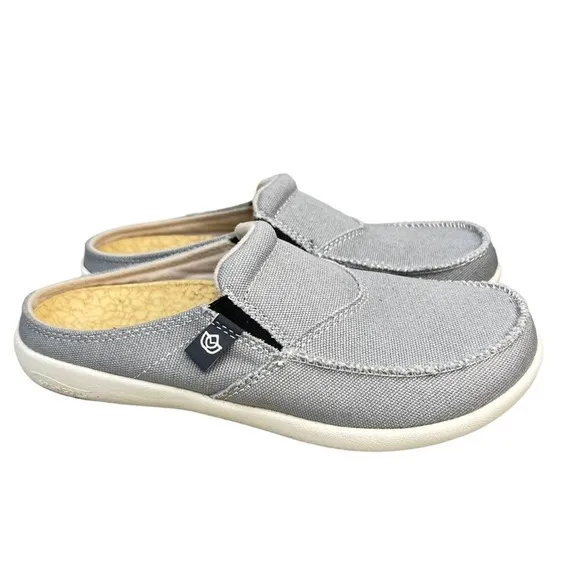 Spenco Siesta Slides Womens 6 Gray Fabric Upper Fray Accent Comfort Slip On Shoe
