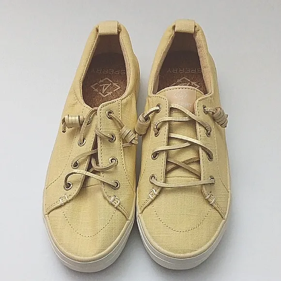 Sperry Crest Vibe Sneakers Women's Size 8 Pastel Yellow Top Sider Crosshatch