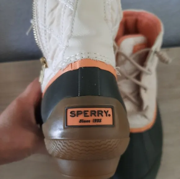 Sperry Green and Orange Boots with Lace-Up Design