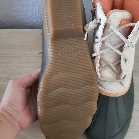 Sperry Green and Orange Boots with Lace-Up Design