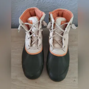 Sperry Green and Orange Boots with Lace-Up Design