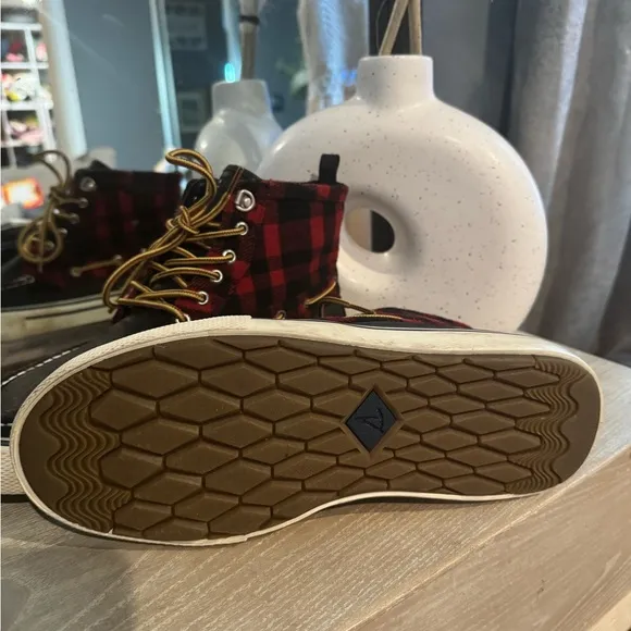 Sperry Red and Black Sneakers with Plaid Design