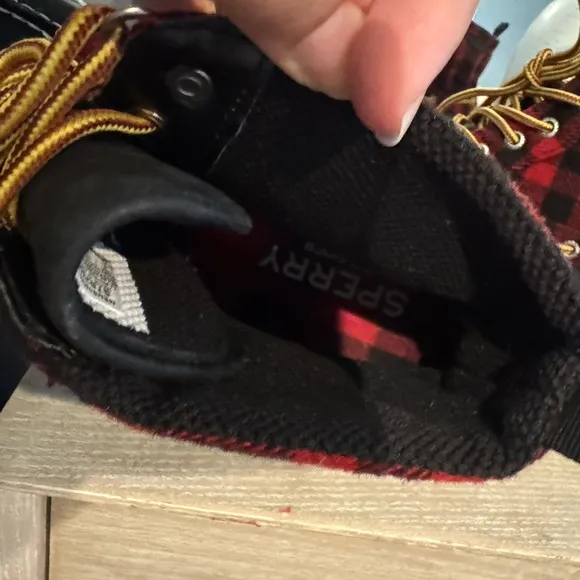Sperry Red and Black Sneakers with Plaid Design