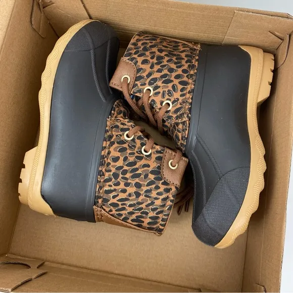 Sperry Toddler Little Girls Duck Boots Leopard Print NIB NEW