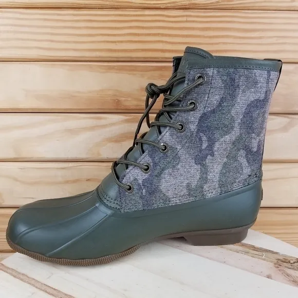 Sperry Top-Sider Men's 11.5 Saltwater Camo Duck Boots Lace-up Green STS23702 NEW