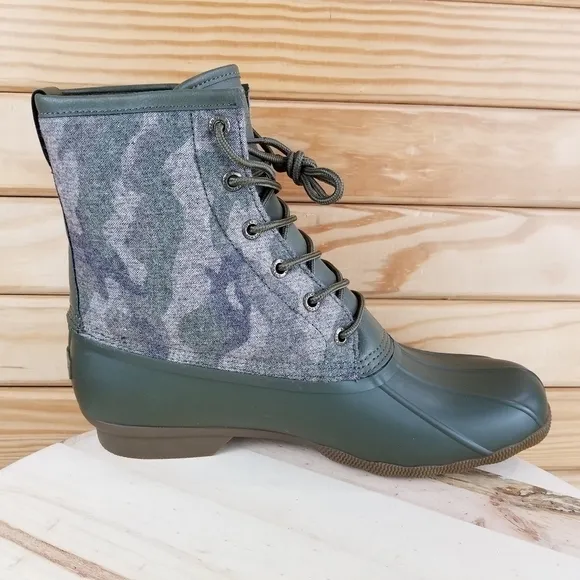 Sperry Top-Sider Men's 11.5 Saltwater Camo Duck Boots Lace-up Green STS23702 NEW