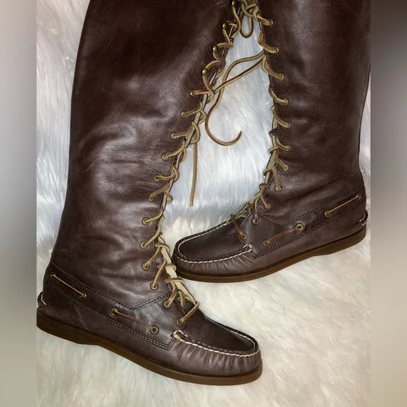 Sperry Topsider Tall Knee High Lace Up Leather Boots