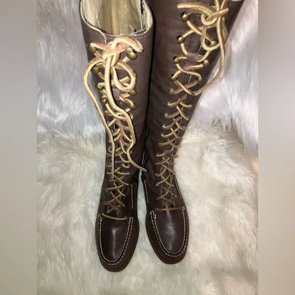 Sperry Topsider Tall Knee High Lace Up Leather Boots