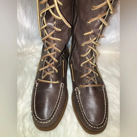 Sperry Topsider Tall Knee High Lace Up Leather Boots