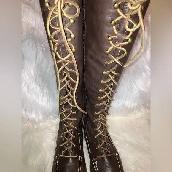 Sperry Topsider Tall Knee High Lace Up Leather Boots