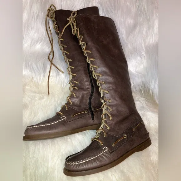 Sperry Topsider Tall Knee High Lace Up Leather Boots