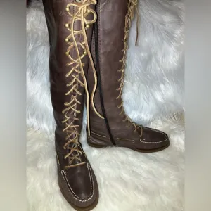Sperry Topsider Tall Knee High Lace Up Leather Boots