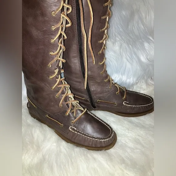 Sperry Topsider Tall Knee High Lace Up Leather Boots