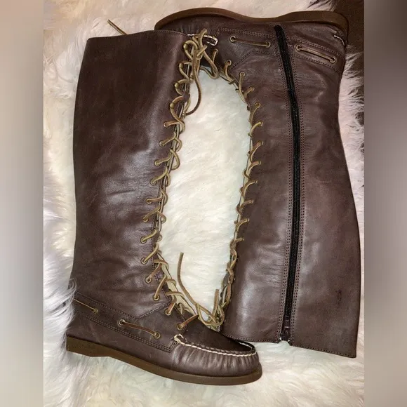 Sperry Topsider Tall Knee High Lace Up Leather Boots