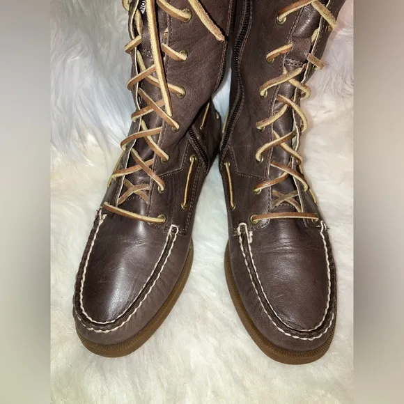 Sperry Topsider Tall Knee High Lace Up Leather Boots