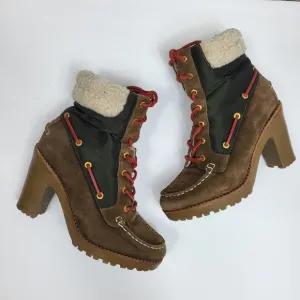 Sperry Trinity Lace Up Sherling Suede Heeled Boots