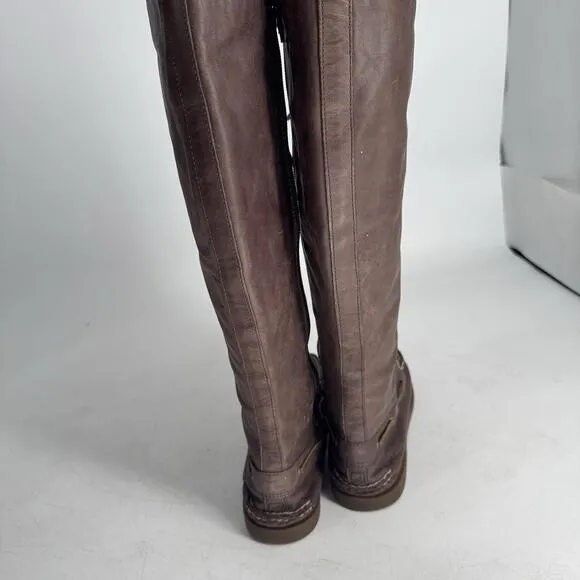 Sperry Womens Tall Knee High Lace Up Leather Boots Brown Moccasin Size 9.5 Flat