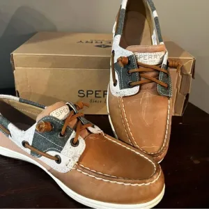 SPERRY Top-sider NEW Leather Tan and Gray size 7.5M