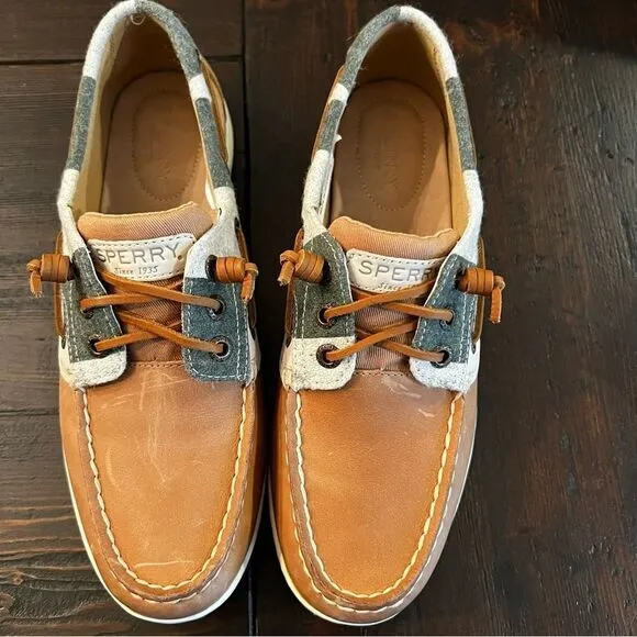 SPERRY Top-sider NEW Leather Tan and Gray size 7.5M
