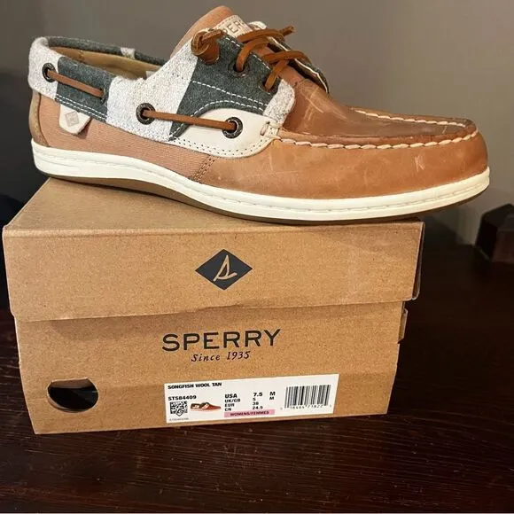 SPERRY Top-sider NEW Leather Tan and Gray size 7.5M