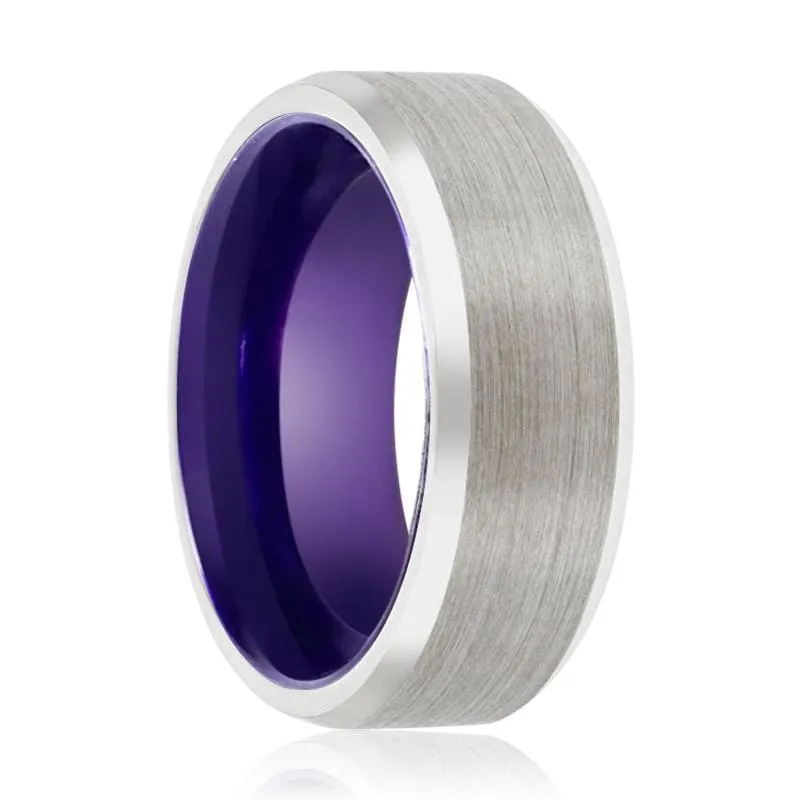 Spokane Men's Dark Purple Plated Inside Brushed Tungsten Carbide Ring - 8mm
