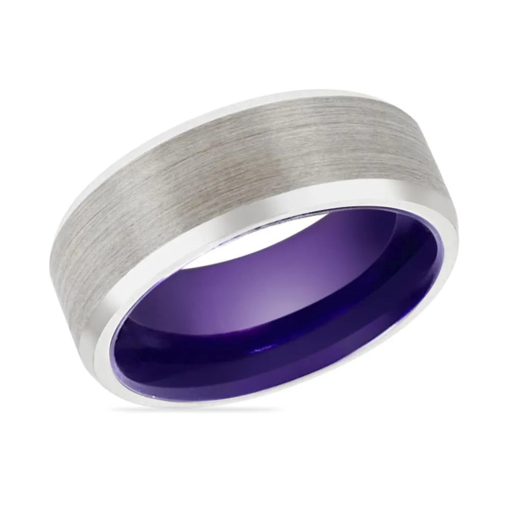 Spokane Men's Dark Purple Plated Inside Brushed Tungsten Carbide Ring - 8mm